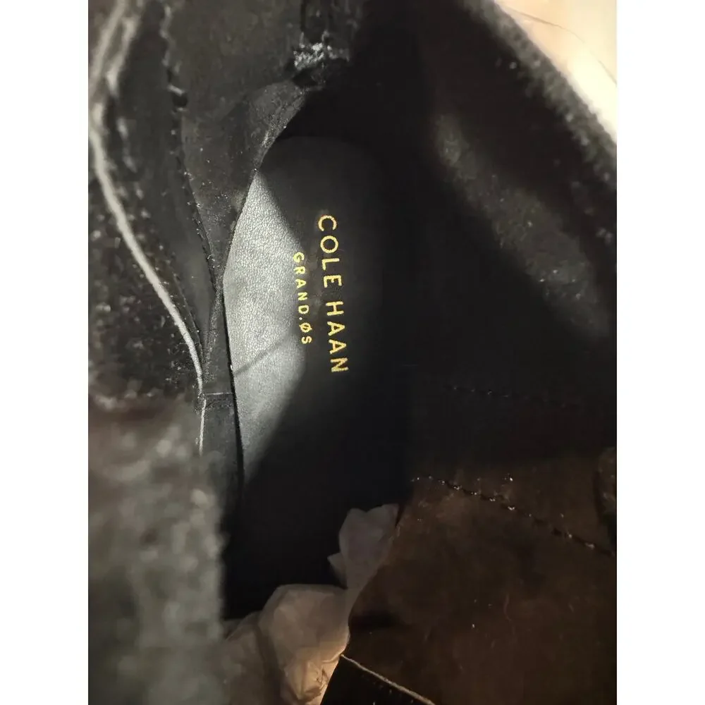 Cole Haan Grand.OS Black Suede Moto Ankle Booties Buckle Strap 2” Heel Women’s 6